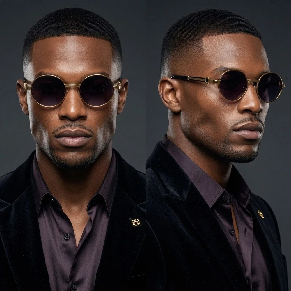 Sunglasses Gold Frame with Black Accent Designer Style Men's Fashion Hip Hop New